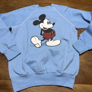 Vintage 70s Mickey Mouse Sweatshirt Raglan Disney Casuals Medium Blue 80s